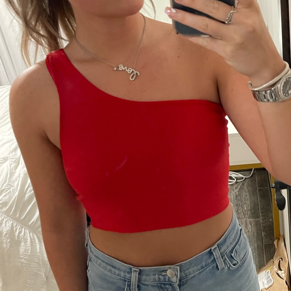 Red One Shoulder Crop Top with Open Back